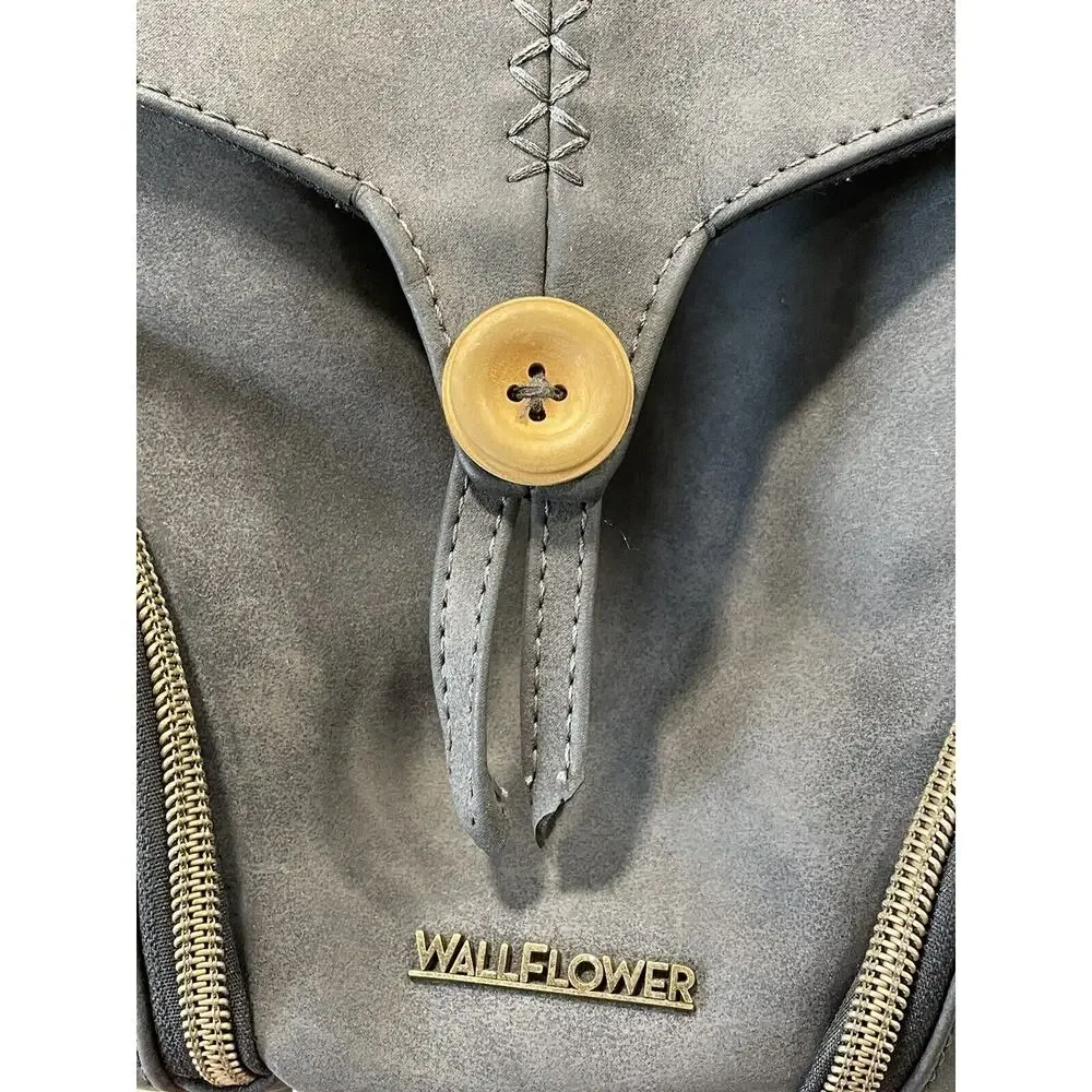 Wallflower Faux leather Mini Gray Backpack With Adjustable Strap’s Front Pockets